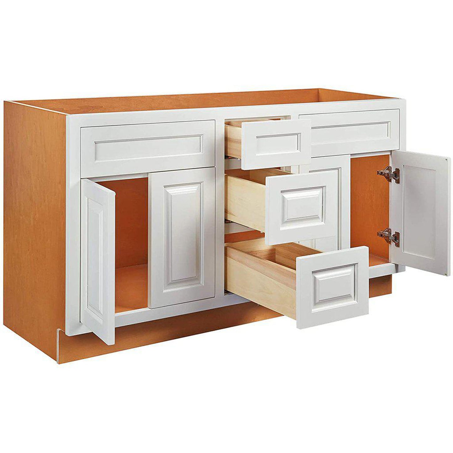 Maplevilles Cabinetry Shaker Inset 60" Ready to Assemble Double Vanity Sink Base Cabinet in Vintage White