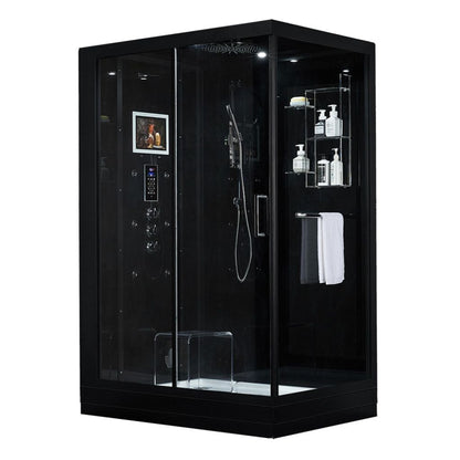 Maya Bath Platinum Anzio 57" x 37" x 88" 6-Jet Rectangle Black Computerized Steam Shower Massage Bathtub With Sliding Door in Left Position