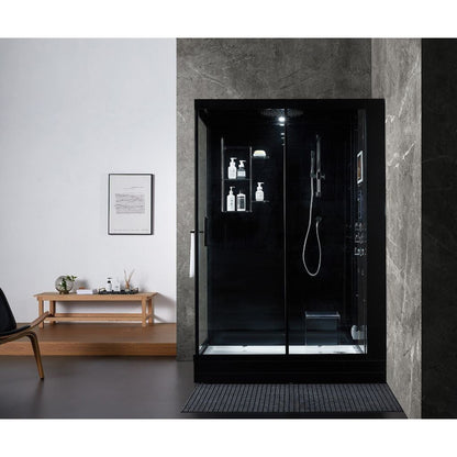 Maya Bath Platinum Anzio 57" x 37" x 88" 6-Jet Rectangle Black Computerized Steam Shower Massage Bathtub With Sliding Door in Right Position