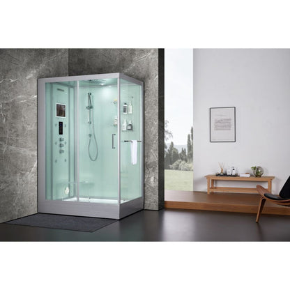 Maya Bath Platinum Anzio 57" x 37" x 88" 6-Jet Rectangle White Computerized Steam Shower Massage Bathtub With Sliding Door in Left Position