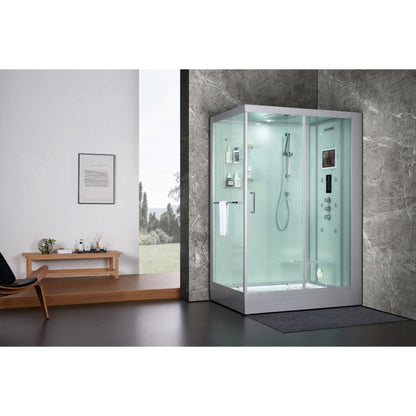 Maya Bath Platinum Anzio 57" x 37" x 88" 6-Jet Rectangle White Computerized Steam Shower Massage Bathtub With Sliding Door in Right Position