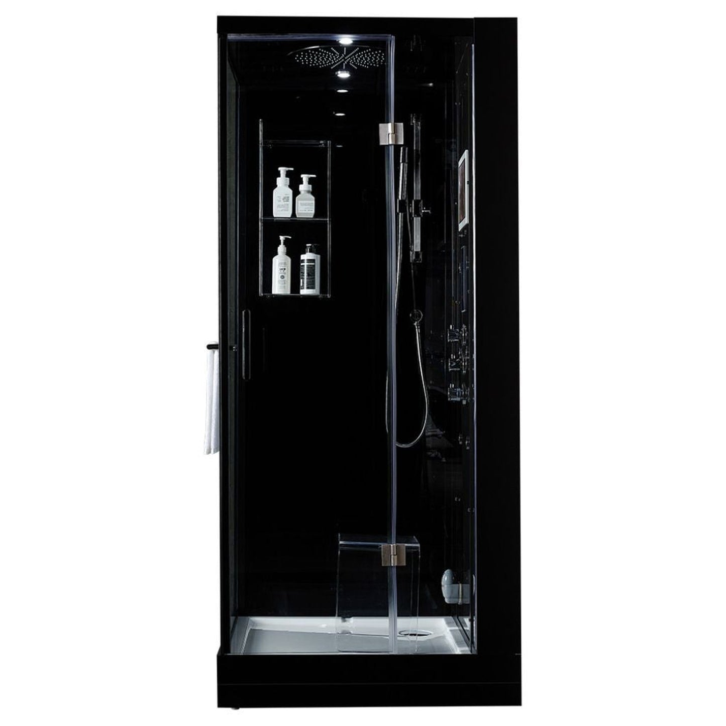 Maya Bath Platinum Arezzo 37" x 37" x 88" 6-Jet Rectangle Black Computerized Steam Shower Massage Bathtub With Sliding Door in Right Position