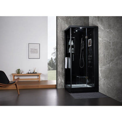 Maya Bath Platinum Arezzo 37" x 37" x 88" 6-Jet Rectangle Black Computerized Steam Shower Massage Bathtub With Sliding Door in Right Position