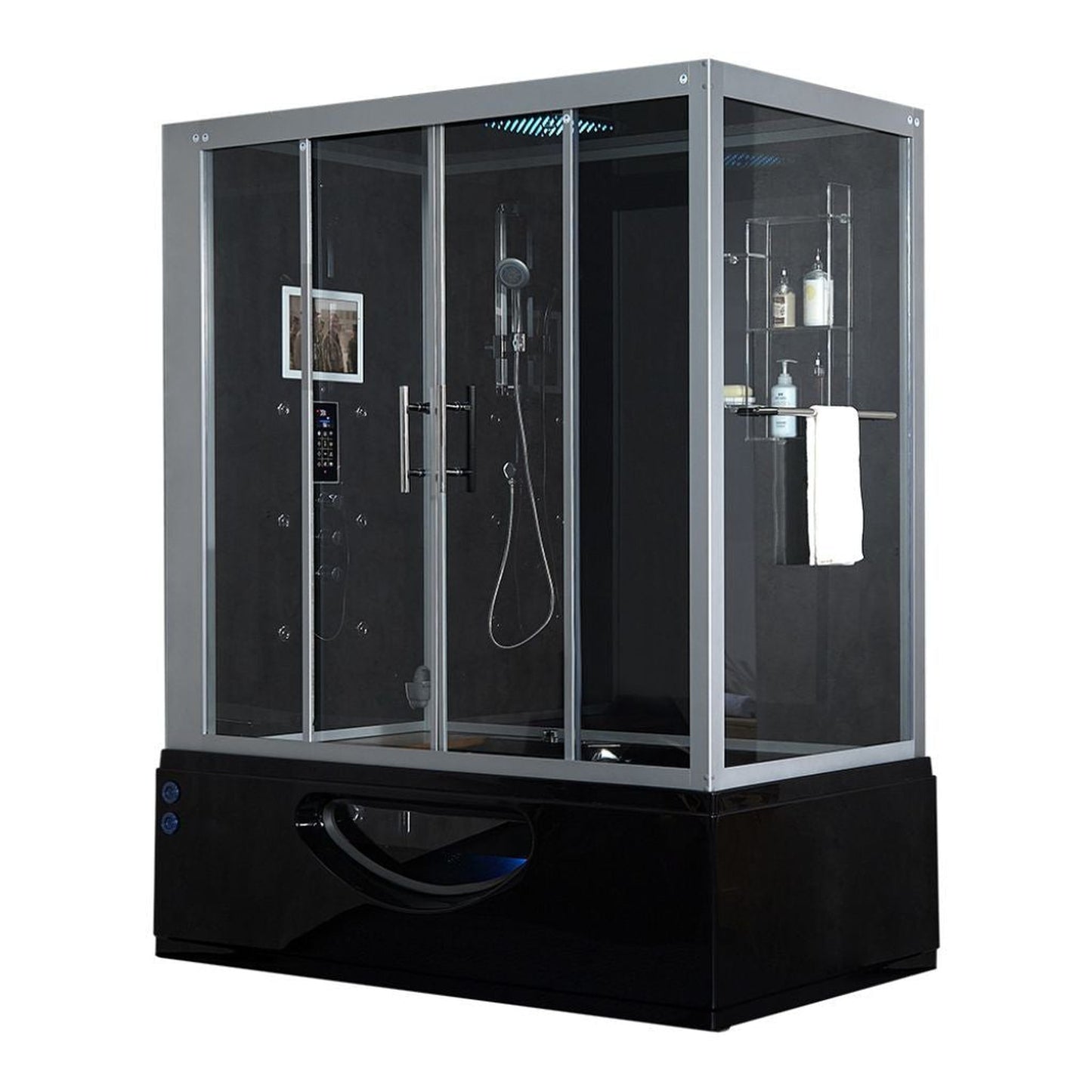 Maya Bath Platinum Catania 71" x 38" x 88" 33-Jet Rectangle Black Computerized Steam Shower Massage Bathtub With Sliding Doors in Left Position