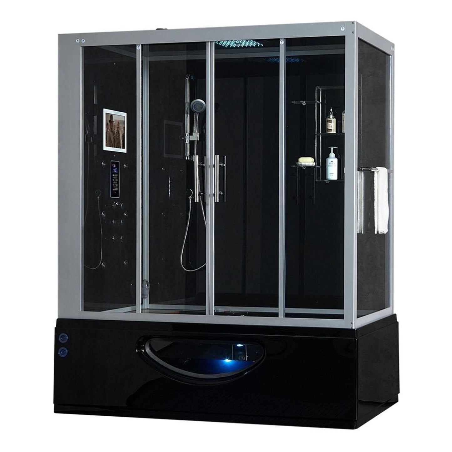 Maya Bath Platinum Catania 71" x 38" x 88" 33-Jet Rectangle Black Computerized Steam Shower Massage Bathtub With Sliding Doors in Left Position