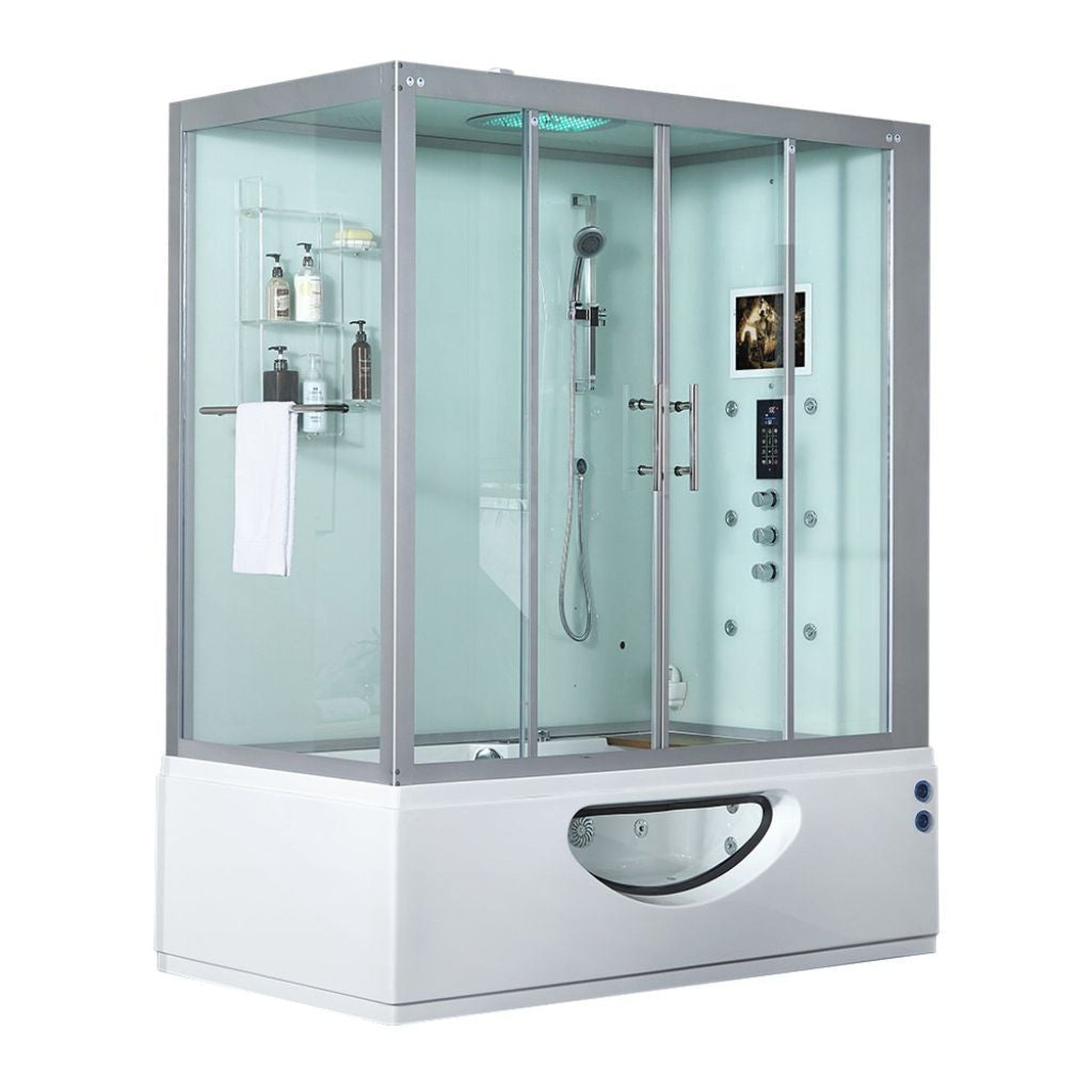 Maya Bath Platinum Catania 71" x 38" x 88" 33-Jet Rectangle White Computerized Steam Shower Massage Bathtub With Sliding Doors in Right Position