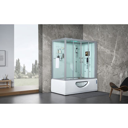 Maya Bath Platinum Catania 71" x 38" x 88" 33-Jet Rectangle White Computerized Steam Shower Massage Bathtub With Sliding Doors in Right Position