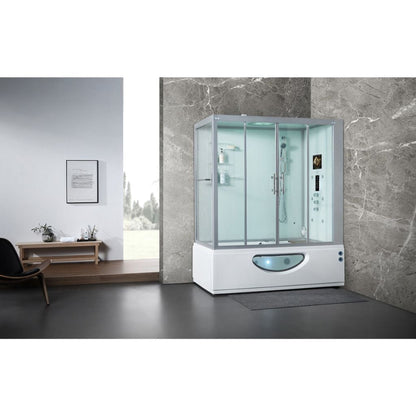 Maya Bath Platinum Catania 71" x 38" x 88" 33-Jet Rectangle White Computerized Steam Shower Massage Bathtub With Sliding Doors in Right Position