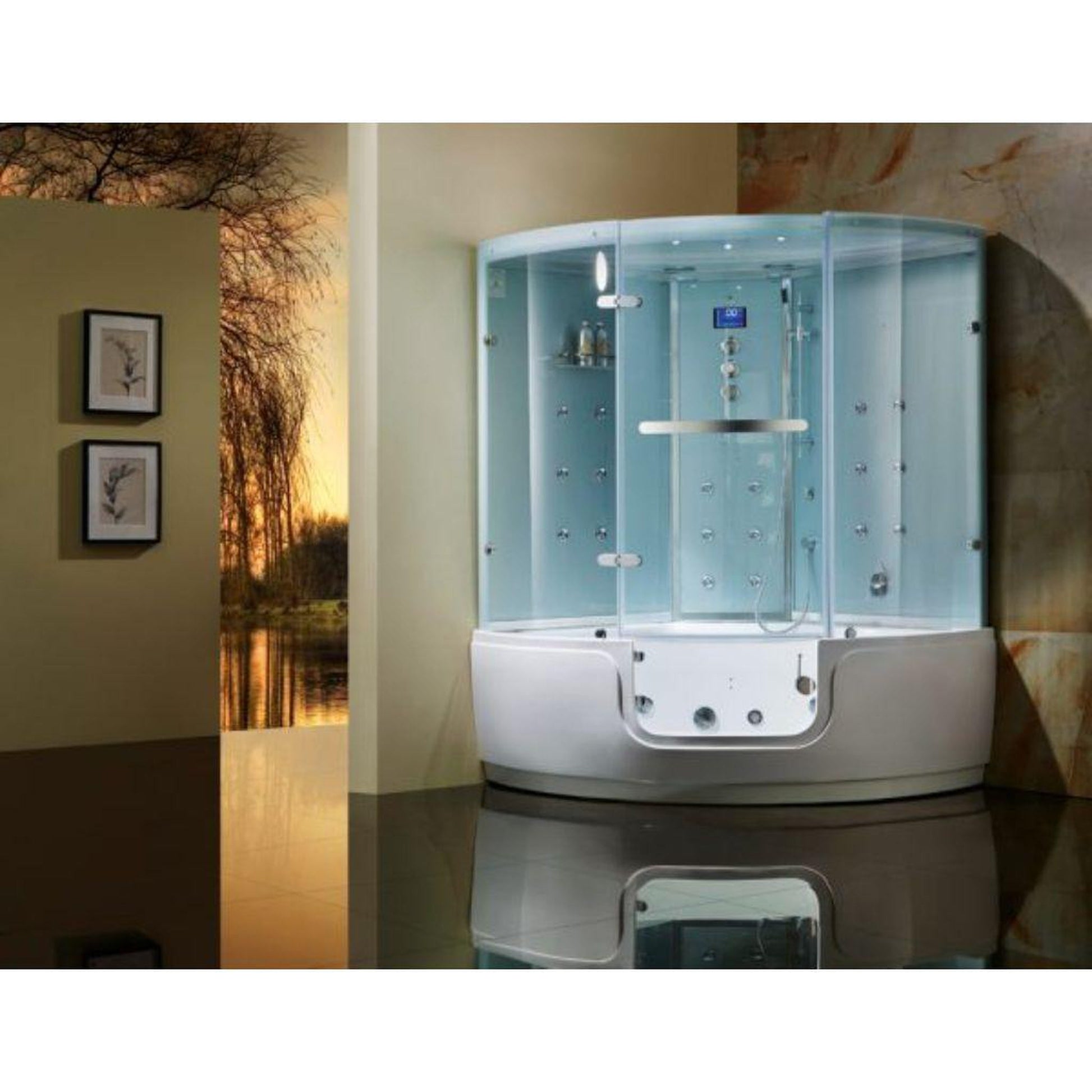 Maya Bath Platinum Comfort 55" x 55" x 88" 38-Jet Black Computerized Walk-in Steam Shower Massage Bathtub With Hinged Door