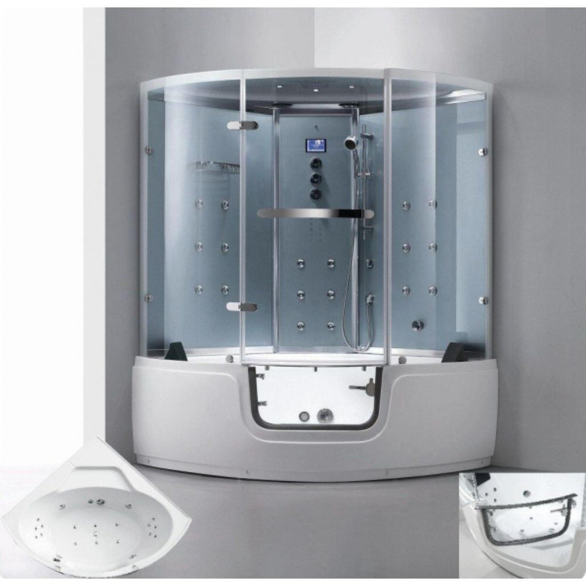 Maya Bath Platinum Comfort 55" x 55" x 88" 38-Jet Gray Computerized Walk-in Steam Shower Massage Bathtub With Hinged Door