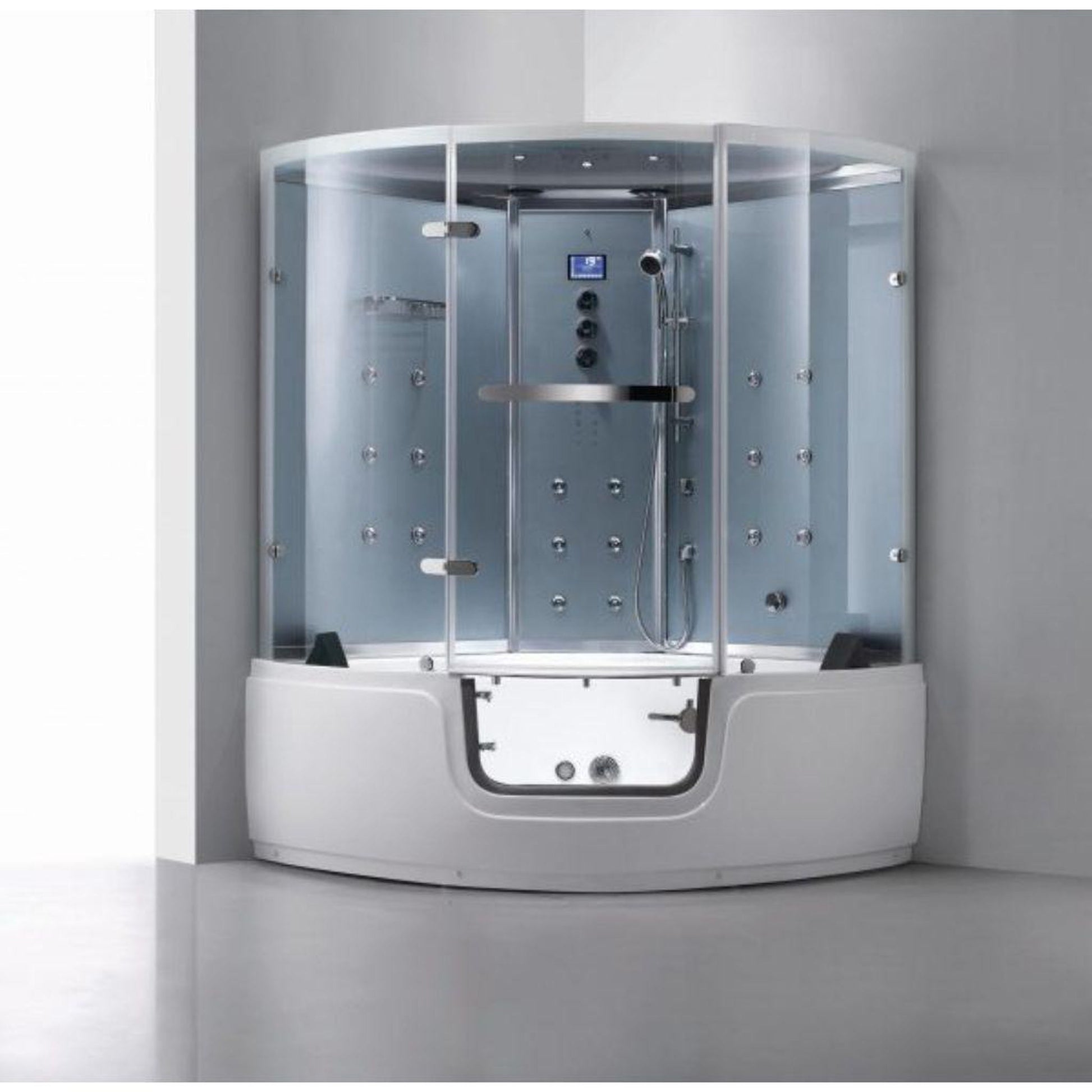 Maya Bath Platinum Comfort 55" x 55" x 88" 38-Jet Rectangle White Computerized Walk-in Steam Shower Massage Bathtub With Hinged Door