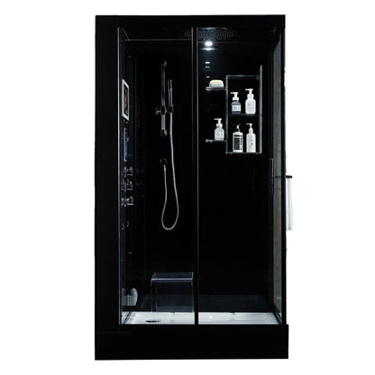 Maya Bath Platinum Lucca 47" x 33" x 88" 6-Jet Rectangle Black Computerized Steam Shower Massage Bathtub With Sliding Door in Left Position