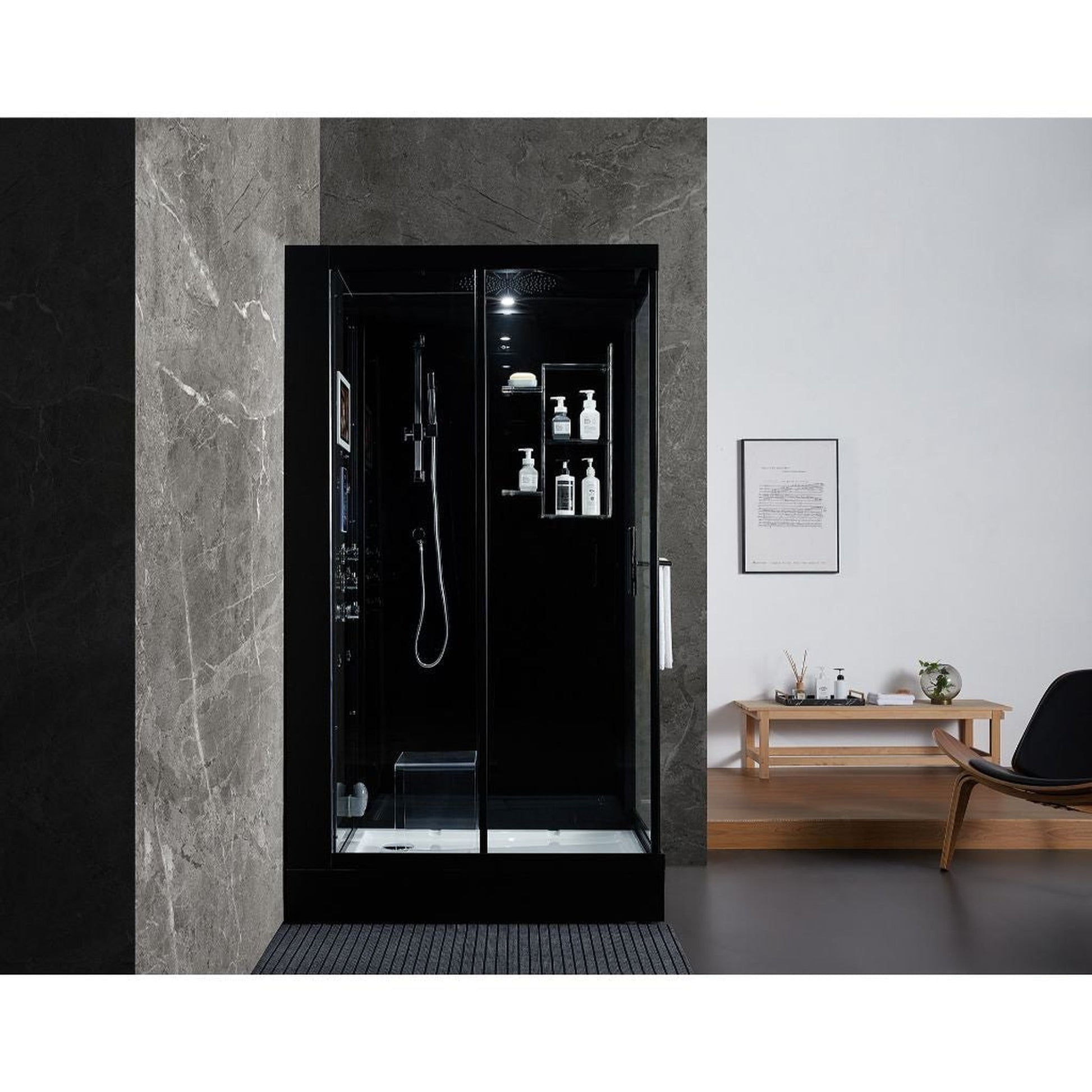 Maya Bath Platinum Lucca 47" x 33" x 88" 6-Jet Rectangle Black Computerized Steam Shower Massage Bathtub With Sliding Door in Left Position