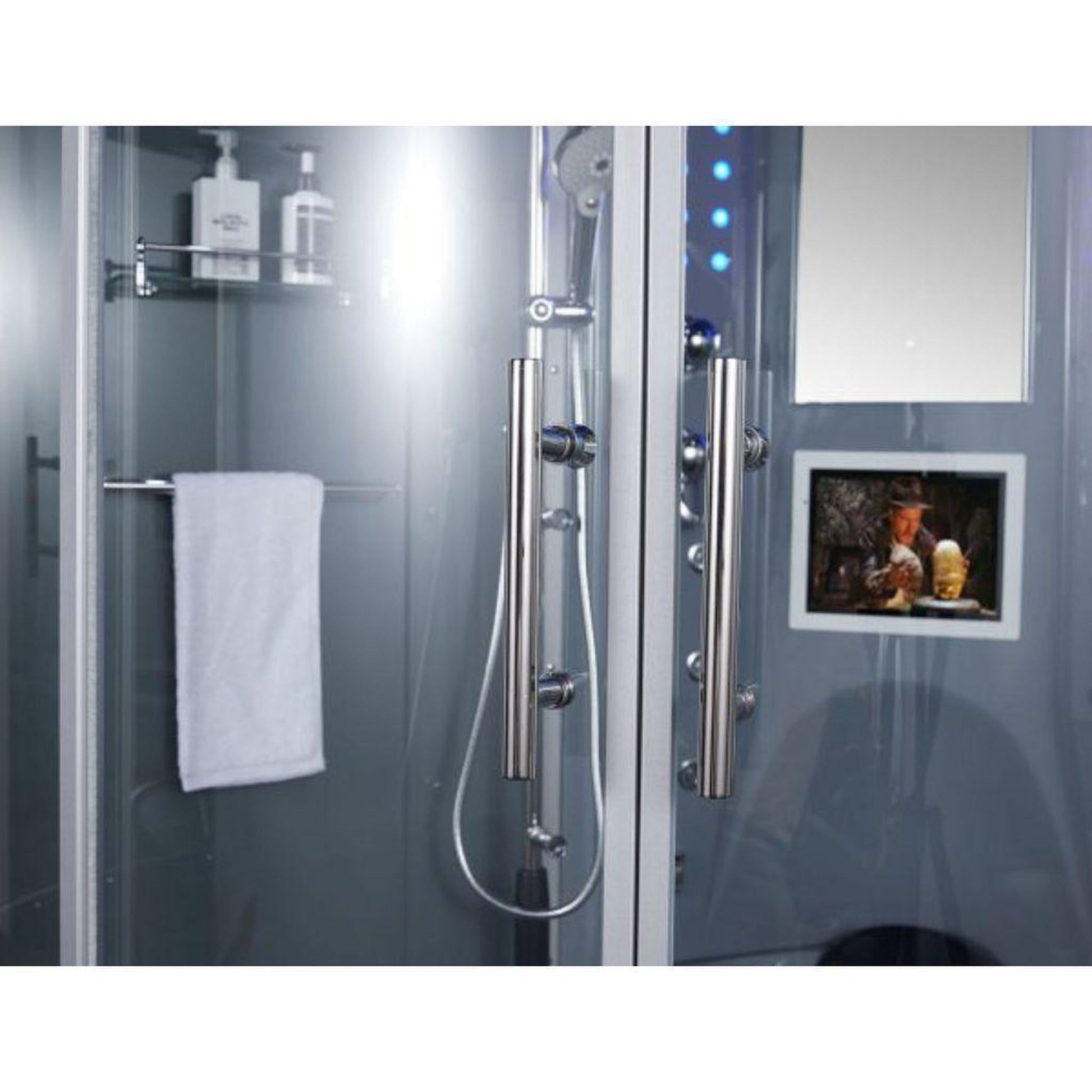 Maya Bath Platinum Superior 64" x 64" x 88" 34-Jet Round Gray Computerized Steam Shower Massage Bathtub With Sliding Doors