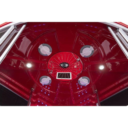 Maya Bath Platinum Superior 64" x 64" x 88" 34-Jet Round Red Computerized Steam Shower Massage Bathtub With Sliding Doors
