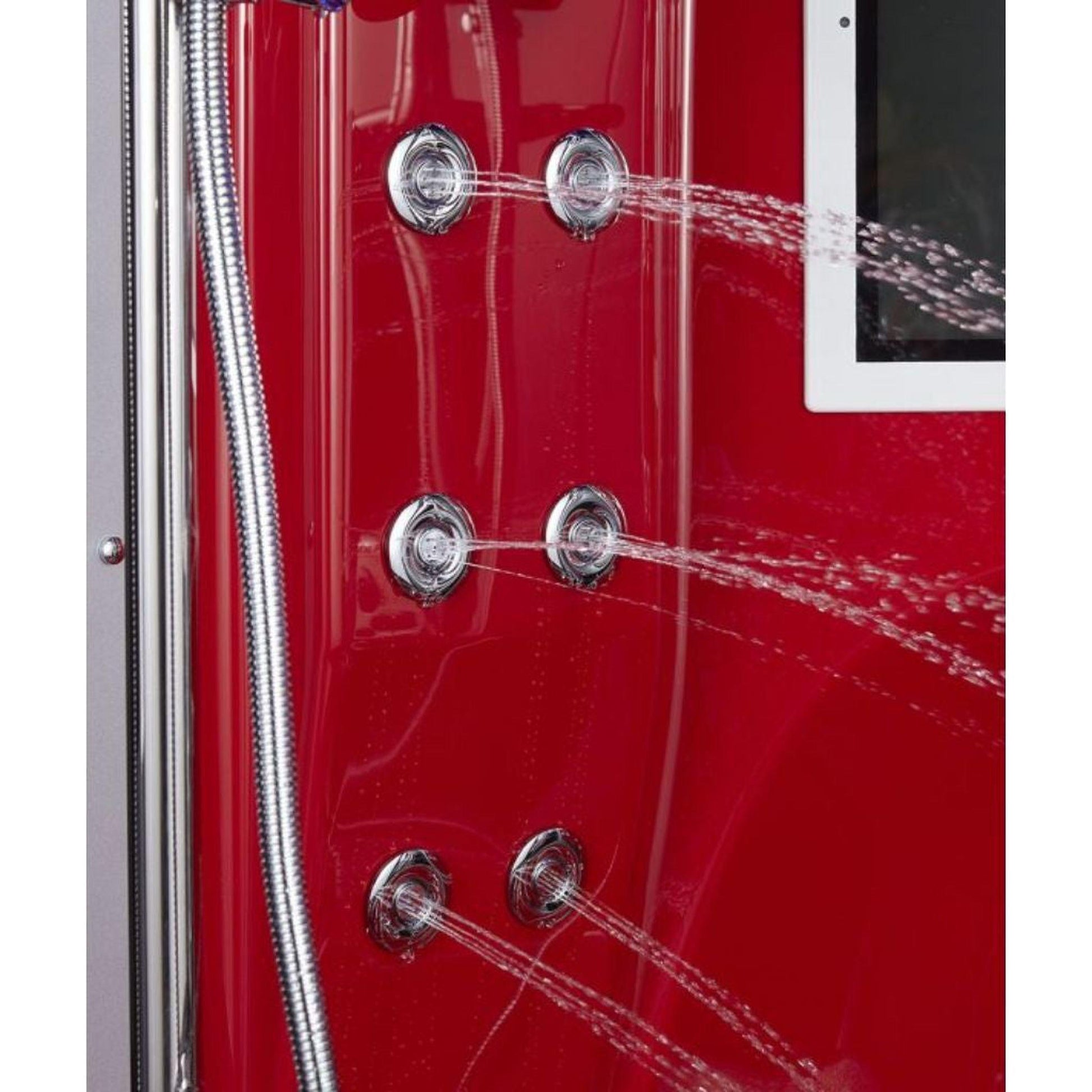 Maya Bath Platinum Superior 64" x 64" x 88" 34-Jet Round Red Computerized Steam Shower Massage Bathtub With Sliding Doors