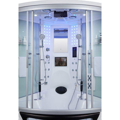 Maya Bath Platinum Superior 64" x 64" x 88" 34-Jet Round White Computerized Steam Shower Massage Bathtub With Sliding Doors