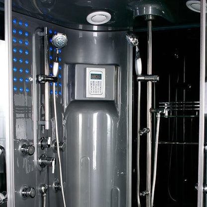Maya Bath Siena 67" x 51" x 88" 26-Jet Round Gray Computerized Steam Shower Massage Bathtub With Sliding Doors in Left Position