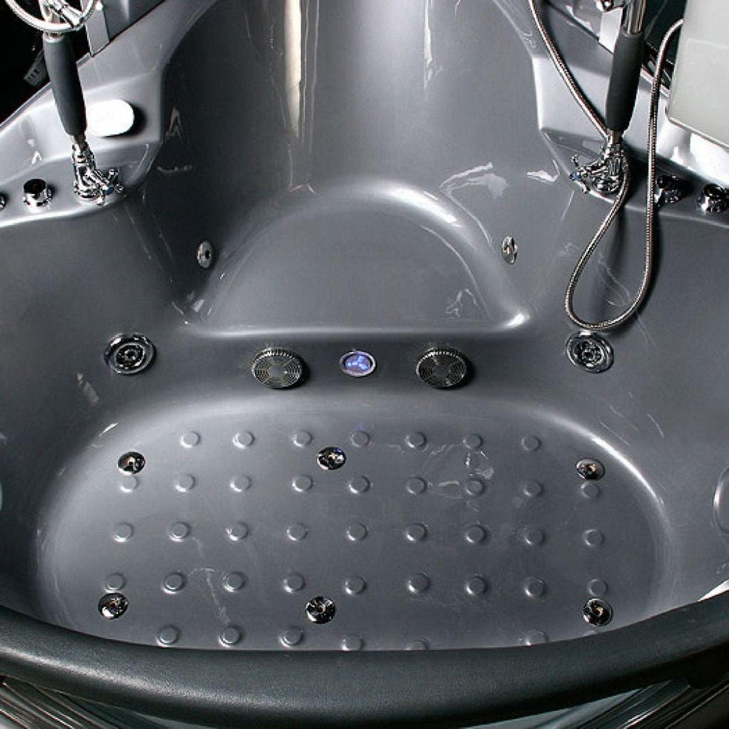 Maya Bath Valencia 64" x 64" x 88" 26-Jet Round Gray Computerized Steam Shower Massage Bathtub With Hinged Doors