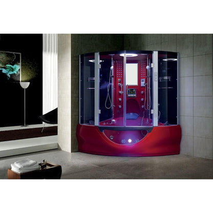 Maya Bath Valencia 64" x 64" x 88" 26-Jet Round Red Computerized Steam Shower Massage Bathtub With Hinged Doors