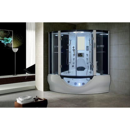 Maya Bath Valencia 64" x 64" x 88" 26-Jet Round White Computerized Steam Shower Massage Bathtub With Hinged Doors