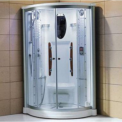 Mesa 42" x 42" x 85" Clear Tempered Glass Corner Steam Shower With 3kW Steam Generator, 6 Acupuncture Water Body Jets and Ozone Sterilization System