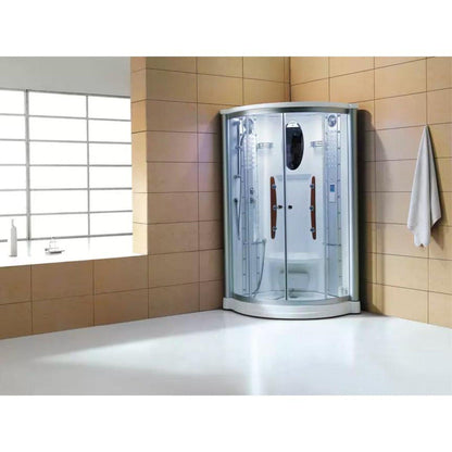 Mesa 42" x 42" x 85" Clear Tempered Glass Corner Steam Shower With 3kW Steam Generator, 6 Acupuncture Water Body Jets and Ozone Sterilization System