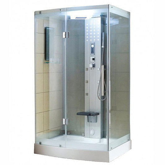 Mesa 47" x 35" x 85" Clear Tempered Glass Freestanding Walk In Steam Shower With 3kW Steam Engine, 6 Acupuncture Water Body Jets and Ozone Sterilization System