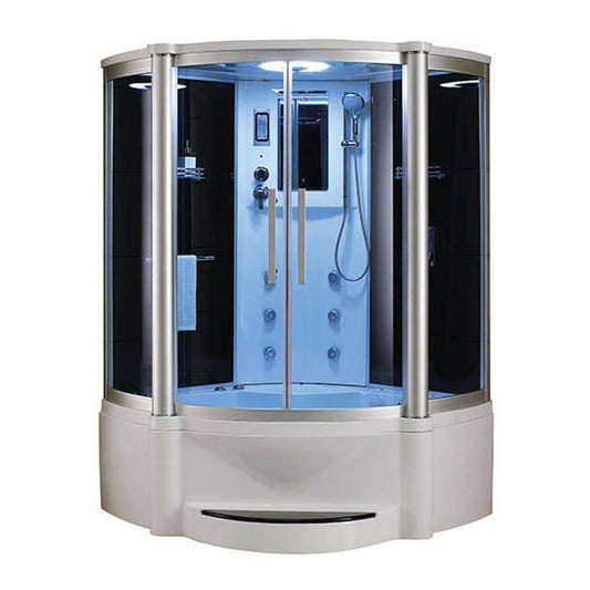 Mesa 55" x 55" x 87" Blue Tempered Glass Combination Steam Shower Jetted Tub With 3kW Steam Generator, 6 Acupuncture Jets and 6 Whirlpool Jets