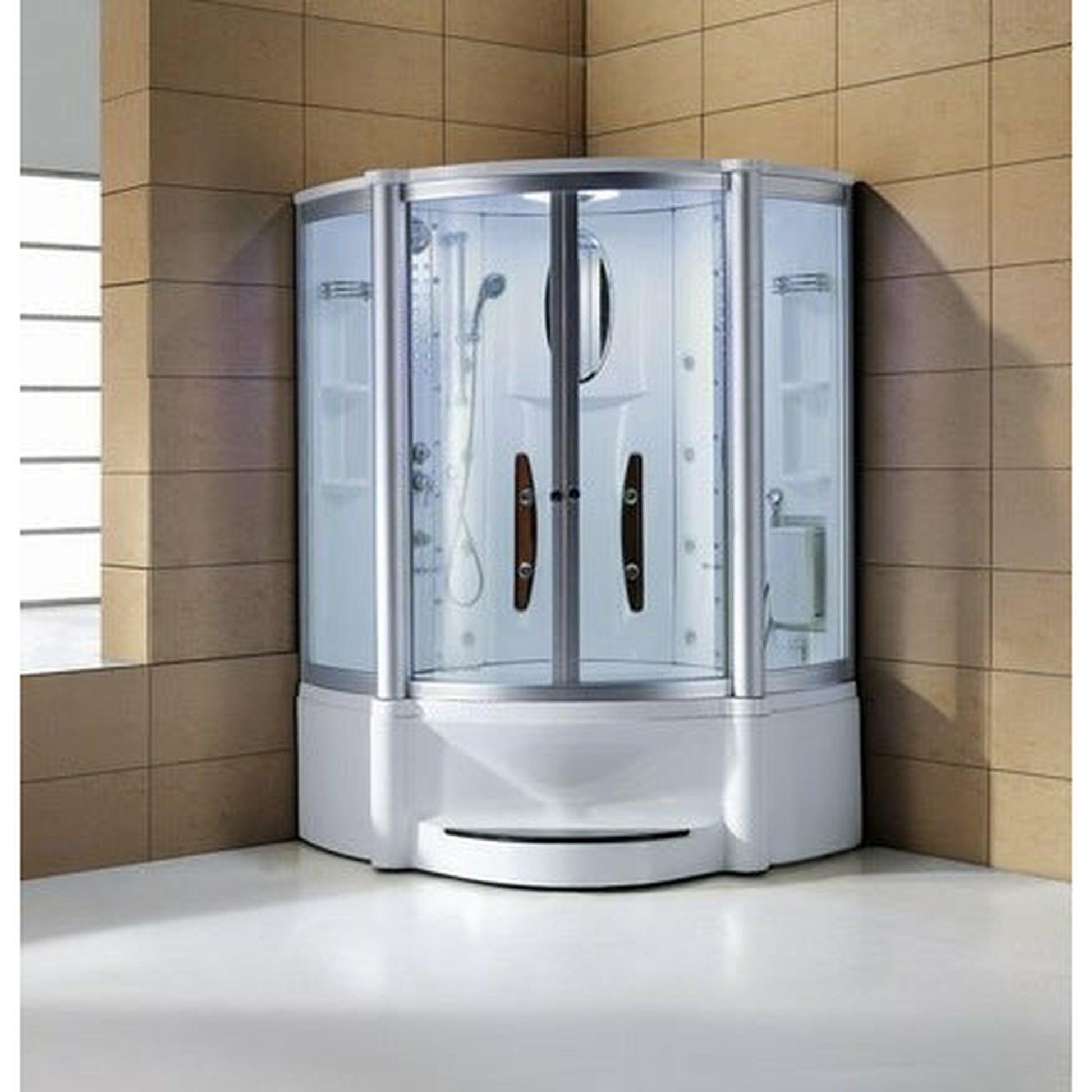 Mesa 55" x 55" x 87" Clear Tempered Glass Combination Steam Shower Jetted Tub With 3kW Steam Generator, 6 Acupuncture Jets and 6 Whirlpool Jets
