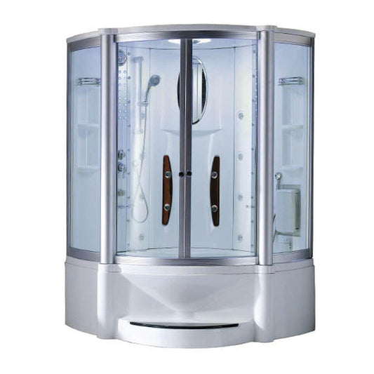 Mesa 55" x 55" x 87" Clear Tempered Glass Combination Steam Shower Jetted Tub With 3kW Steam Generator, 6 Acupuncture Jets and 6 Whirlpool Jets