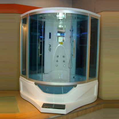 Mesa 61" x 61" x 89" Blue Tempered Glass Corner Combination Steam Shower Jetted Tub Combo With 3kW High Output Steam Engine, 6 Acupuncture Jets and 6 Whirlpool Jets