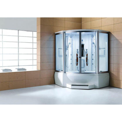 Mesa 63" x 63" x 85" Clear Tempered Glass Corner Combination Steam Shower Jetted Tub With 3kW High Output Steam Engine, 10 Acupuncture Jets and 10 Whirlpool Jets