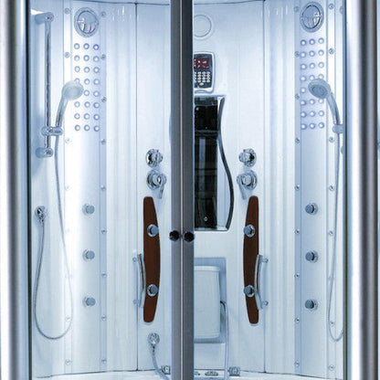 Mesa 63" x 63" x 85" Clear Tempered Glass Corner Combination Steam Shower Jetted Tub With 3kW High Output Steam Engine, 10 Acupuncture Jets and 10 Whirlpool Jets