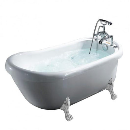 Mesa Malibu 67" x 32" x 31" One Person Freestanding Whirlpool Clawfoot Tub With 6 Massage Jets and Antique Chrome Faucet