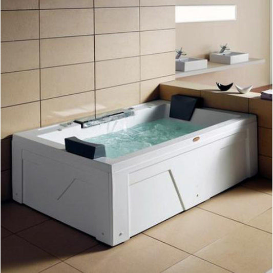 Mesa Monterey 71" x 52" x 26" Two Person Freestanding Dual Therapy Rectangular Jetted Tub With White Rich Hard Wood Decking, Air Water Massage System and 12 Whirlpool Jets
