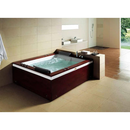 Mesa Monterey 71" x 60" x 28" Two Person Freestanding Bathtub With Brown Rich Hard Wood Decking, 12 Whirlpool Jets, Dual Air and Hydratherapy