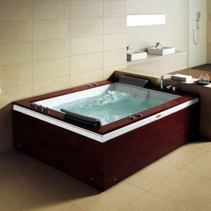 Mesa Monterey 71" x 60" x 28" Two Person Freestanding Bathtub With Brown Rich Hard Wood Decking, 12 Whirlpool Jets, Dual Air and Hydratherapy