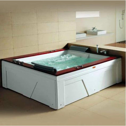 Mesa Monterey 71" x 60" x 28" Two Person Freestanding Bathtub With White Rich Hard Wood Decking, 12 Whirlpool Jets, Dual Air and Hydratherapy