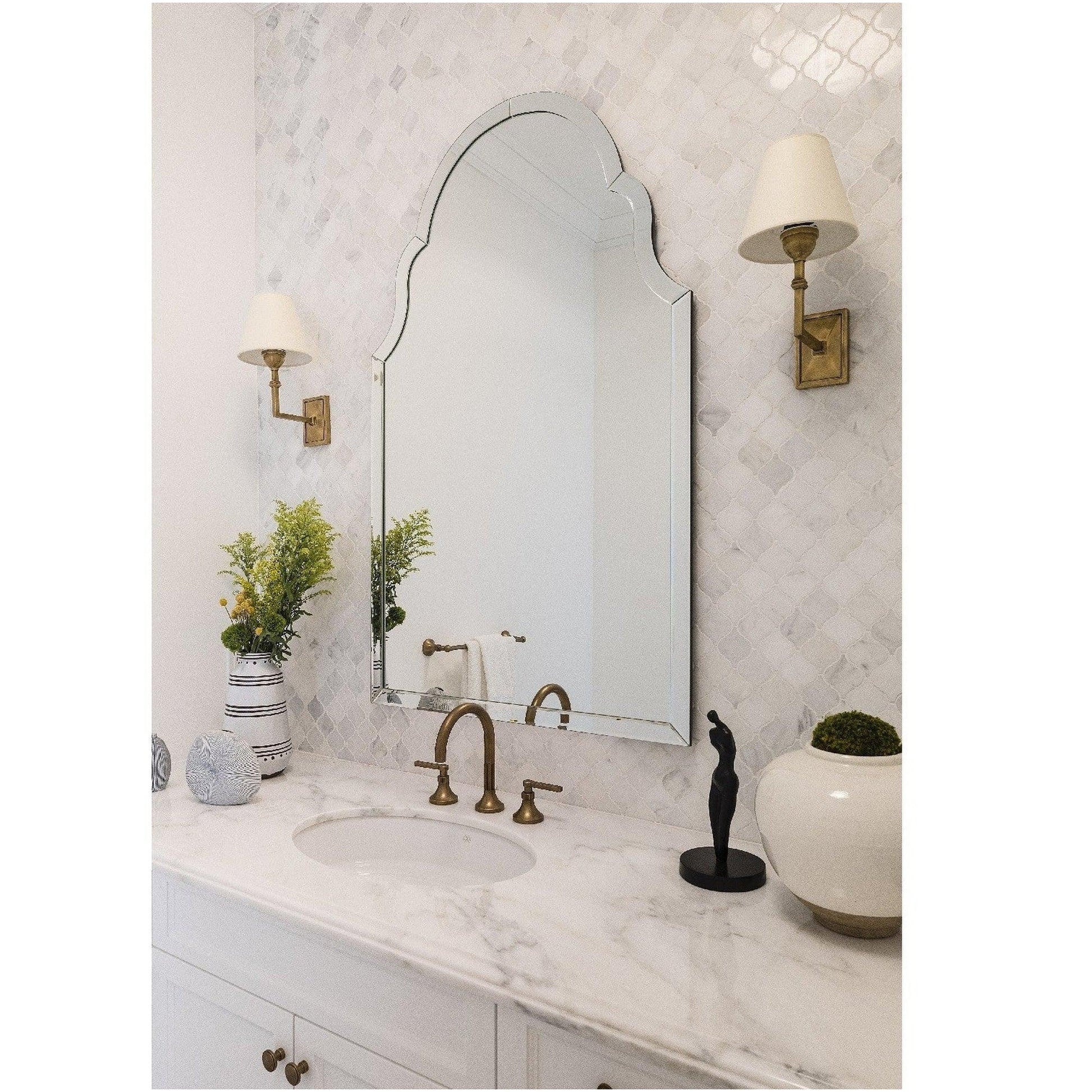 Mirror Home 32" x 52" Hand-Cut Mirror Framed Bathroom Mirror With Satin Black Wood Backing