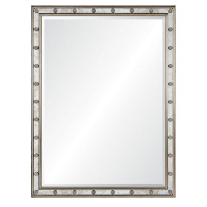 Mirror Home Michael S. Smith 36" X 48" Wall-Mounted Antique Framed Bathroom Mirror With Distressed Silver Leaf & French Blue Clay Finish