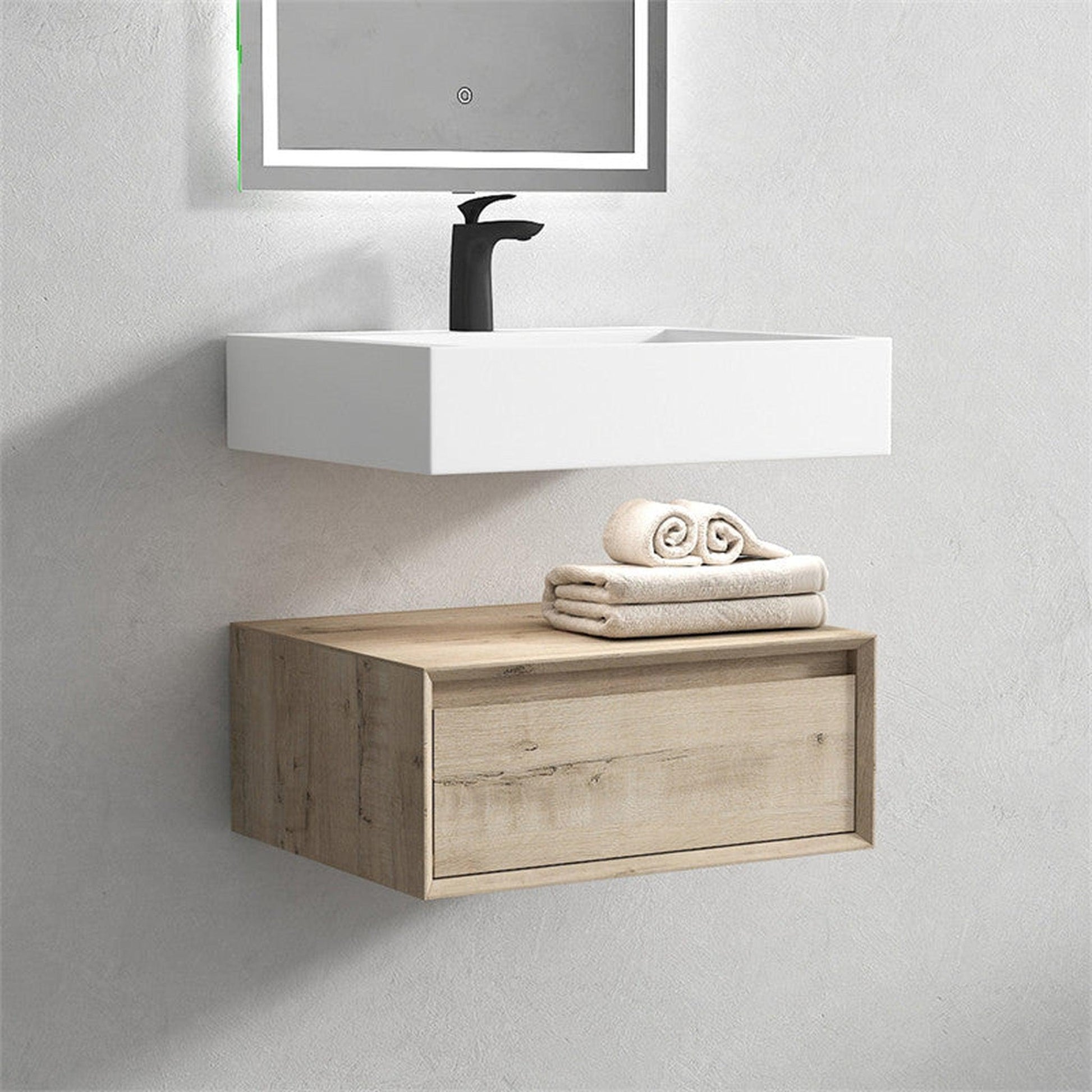 Moreno Bath ALYSA 24" Light Oak Floating Vanity With Single Reinforced White Acrylic Sink