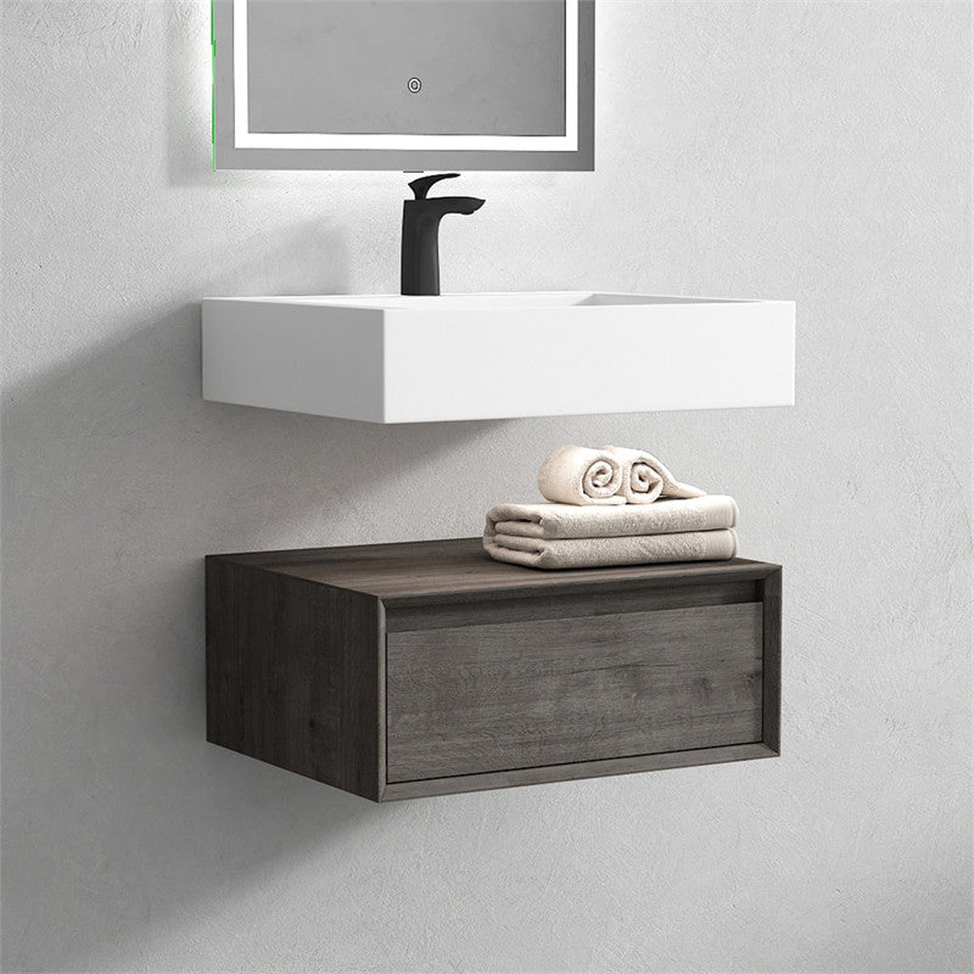 Moreno Bath ALYSA 24" Smoke Oak Floating Vanity With Single Reinforced White Acrylic Sink