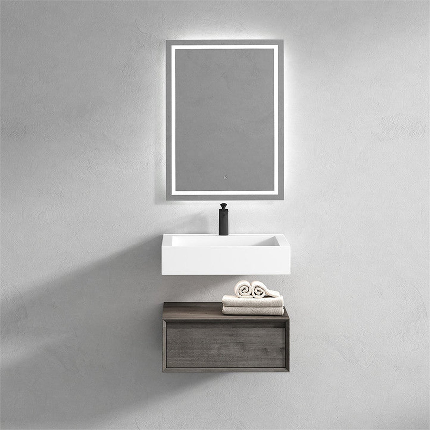 Moreno Bath ALYSA 24" Smoke Oak Floating Vanity With Single Reinforced White Acrylic Sink