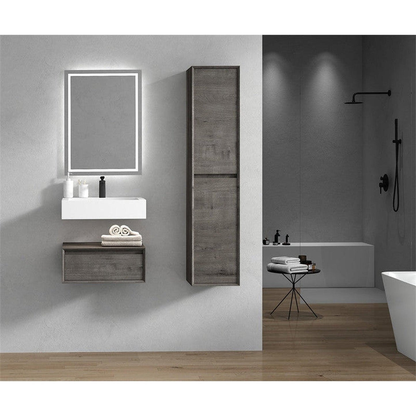 Moreno Bath ALYSA 24" Smoke Oak Floating Vanity With Single Reinforced White Acrylic Sink