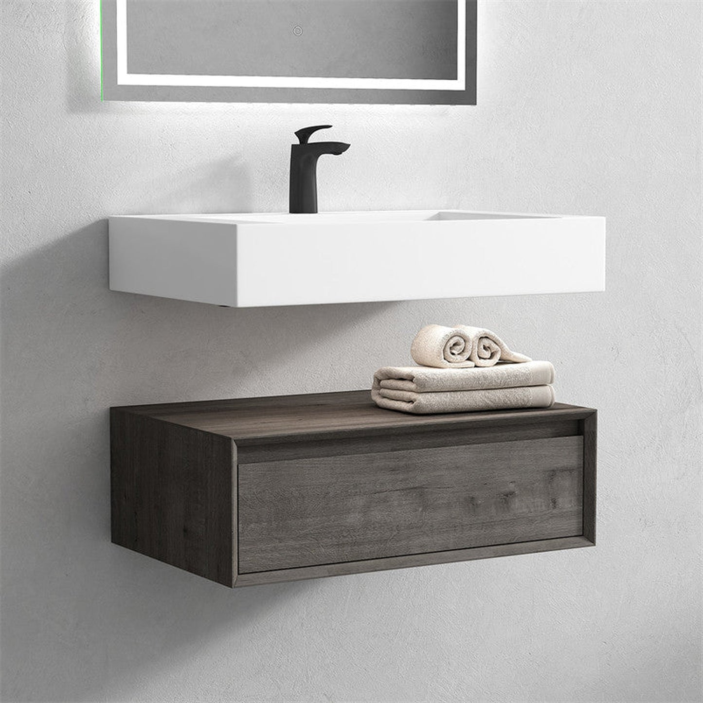 Moreno Bath ALYSA 30" Smoke Oak Floating Vanity With Single Reinforced White Acrylic Sink