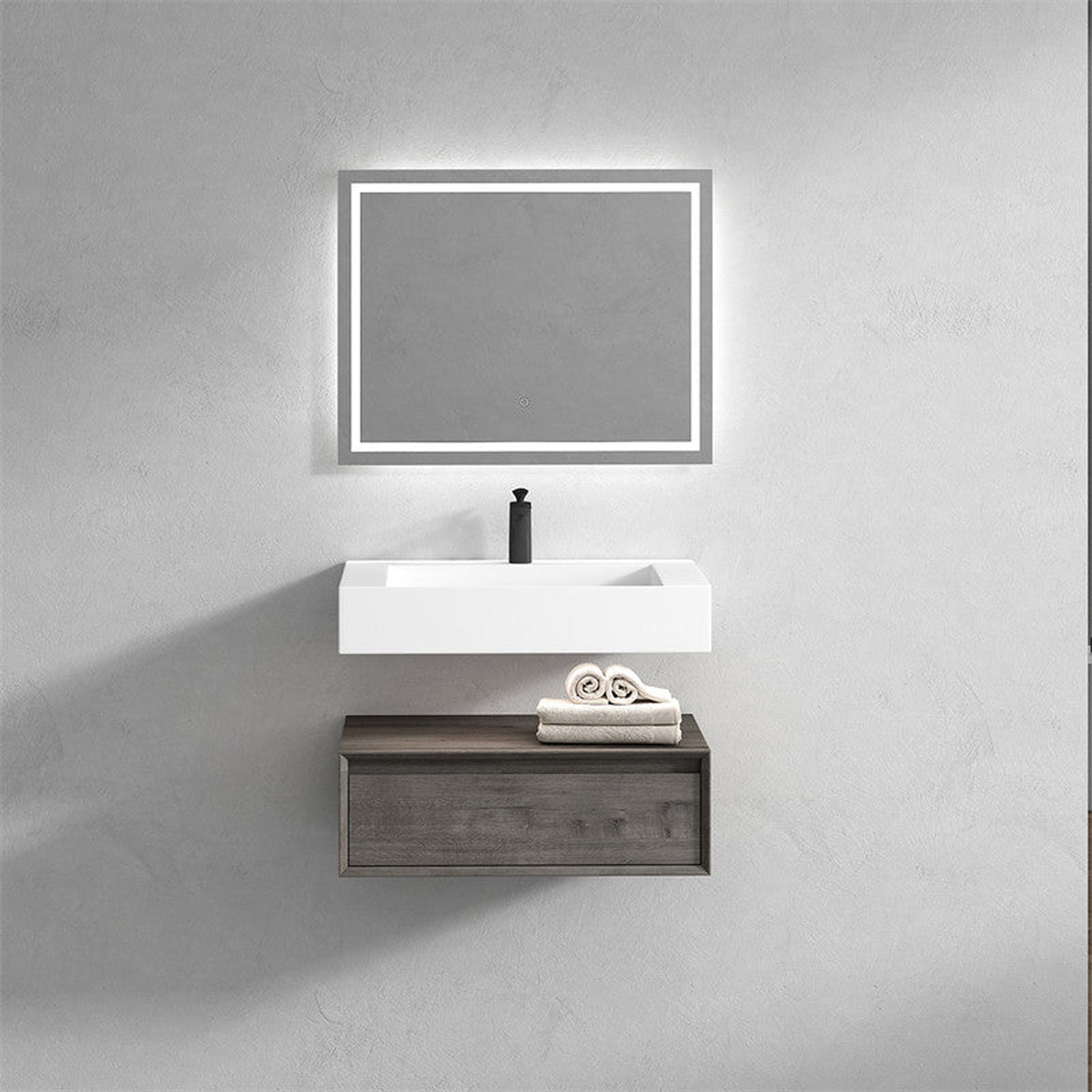 Moreno Bath ALYSA 30" Smoke Oak Floating Vanity With Single Reinforced White Acrylic Sink