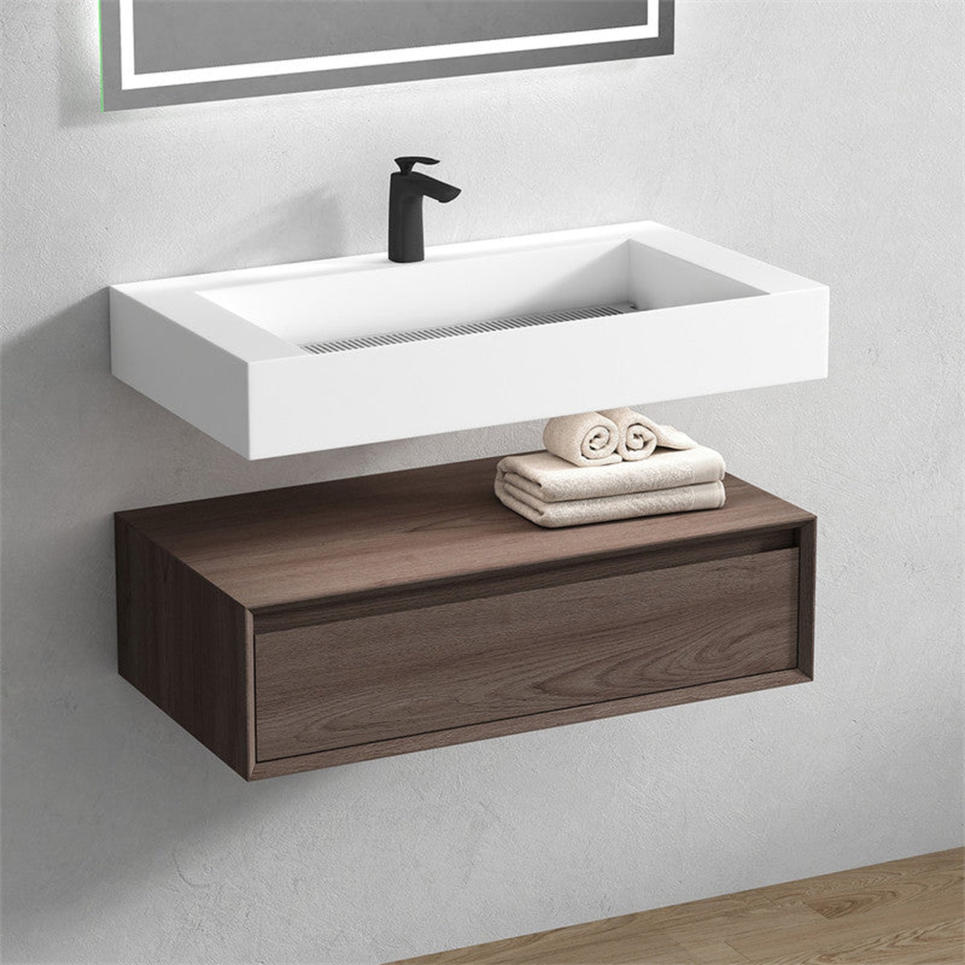 Moreno Bath ALYSA 36" Red Oak Floating Vanity With Single Reinforced White Acrylic Sink