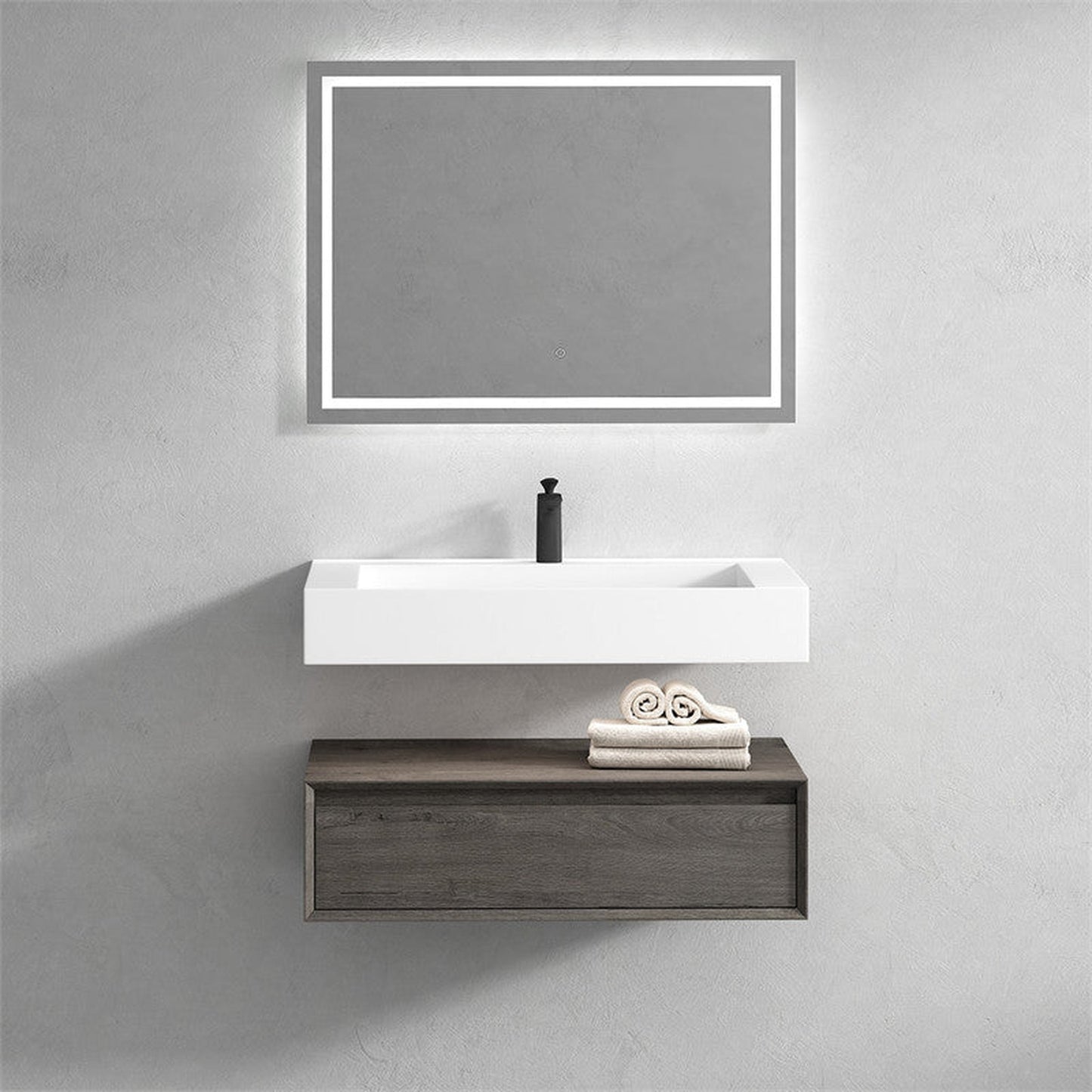 Moreno Bath ALYSA 36" Smoke Oak Floating Vanity With Single Reinforced White Acrylic Sink