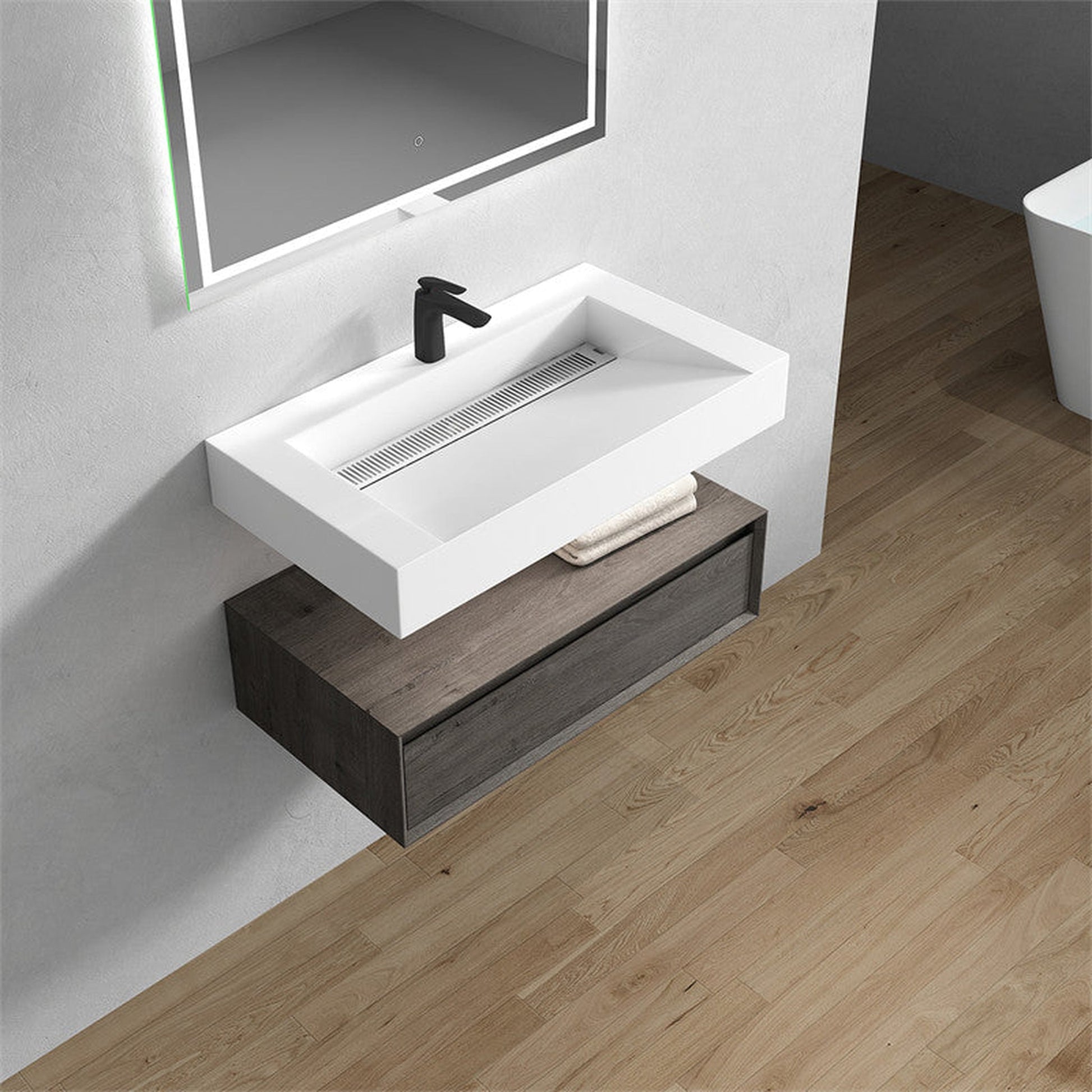 Moreno Bath ALYSA 36" Smoke Oak Floating Vanity With Single Reinforced White Acrylic Sink